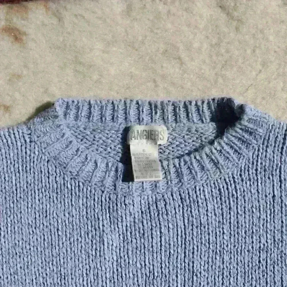 VINTAGE TANGIERS Ski Sweater Boxy Knit Pocket Light Blue Metallic Women Small - Picture 5 of 10